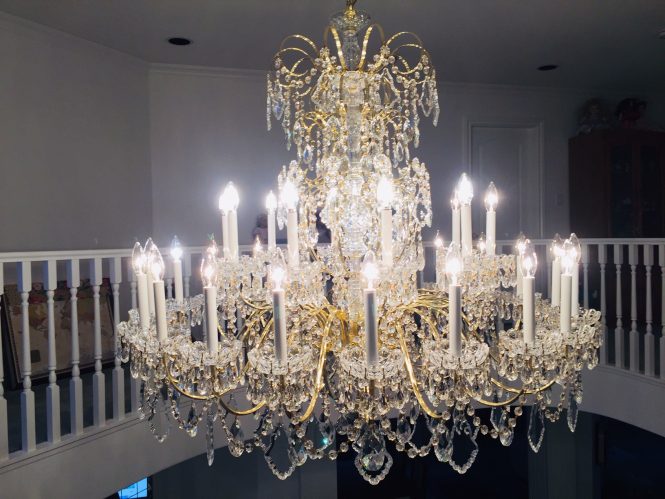 crystal chandelier after cleaning by A Glass Act