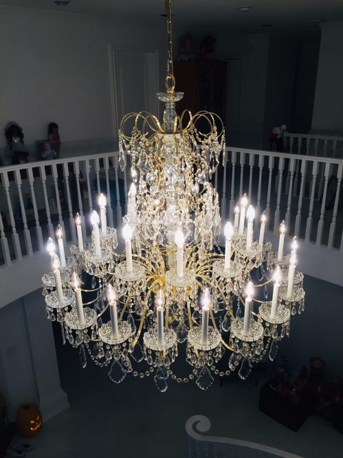 crystal chandelier after cleaning by A Glass Act